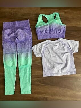 Workout fit. Three piece set, I added the shirt since it matches.